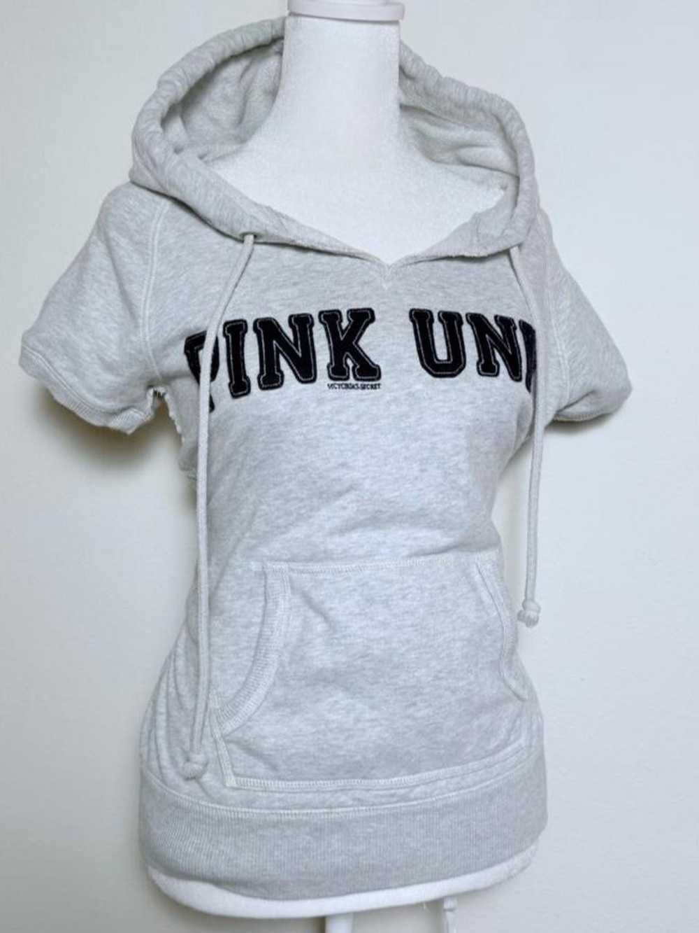 Victoria's Secret PINK University Short-Sleeve Hoodie - Light Gray